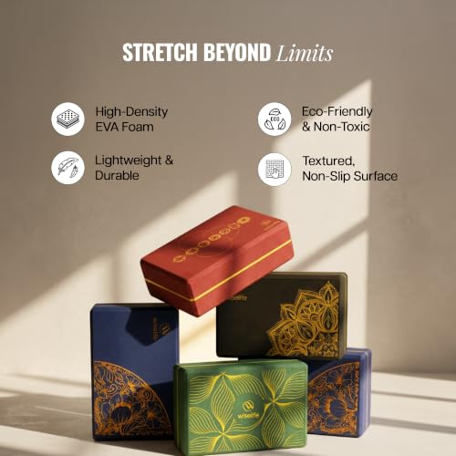 Image of WiseLife Printed Yoga Blocks | Yoga Brick (Pack of 2, Extra Large Size), High-Density EVA Foam Soft Surface for Balance, Support & Performance, Strength Training Exercise (Maroon)