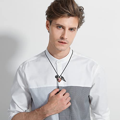 INBLUE Personalisierte Urnen Halskette für Asche, Pfotenabdruck Herz Edelstahl Anhänger, Gravur Foto Hund Katze Name, Feuerbestattung Schmuck für Damen Herren mit Trichter Set, Engelsflügeln
