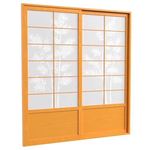 Red Lantern 7 ft. Tall Bamboo Tree Shoji Sliding Door Kit - Honey