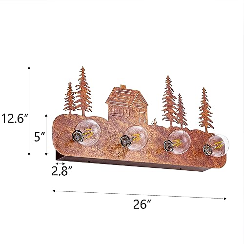 Image of TOCHIC Rustic Bathroom Light Fixtures, 4-Light Western Vintage Vanity Light | Farmhouse Bathroom Vanity Light Over Mirror,Cabinets,Powder Room,Foyer,26 inchL Dimmable Sconces Wall Lighting,Rust Finish