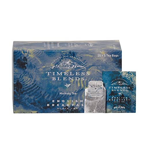 Image of Timeless Blends by The Hillcart Tales English Breakfast Tea Bags 25+5 Pieces, Premium Black Tea Leaves English Variety, Double Chamber Stapleless Blend of Assam, Ceylon and Kenya Teas, 60 gms