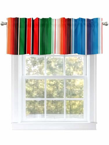 Lansemy Cortina de cenefa de serape mexicano, cenefas de ventana de privacidad, con bolsillo para barra, panel de cortinas para dormitorio, sótano, escuela, dormitorio, hotel, 54 x 18 pulgadas, rayas
