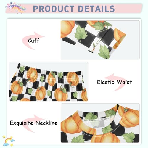 Pajama Sets Long Sleeve Pumpkin Pattern Checkerboard Soft Comfy Sleepwear 2 Piece PJS 3-8T4