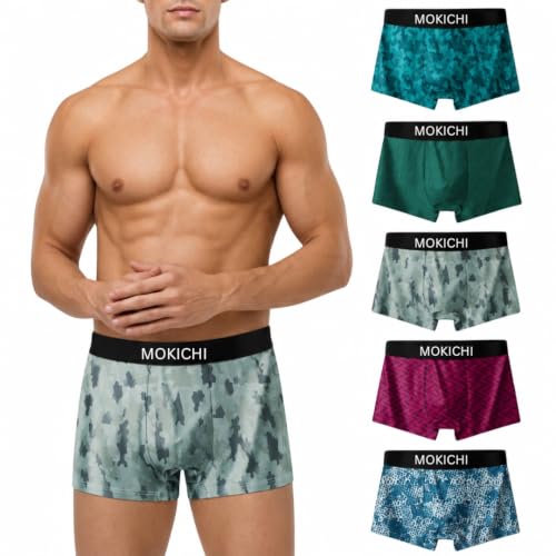 Image of Men's Printed Boxer Briefs Pack of 5 | Soft Stretch Polyester Trunks | Breathable, Moisture-Wicking, Quick Dry Innerwear | Comfortable Elastic Waistband | Multicolor
