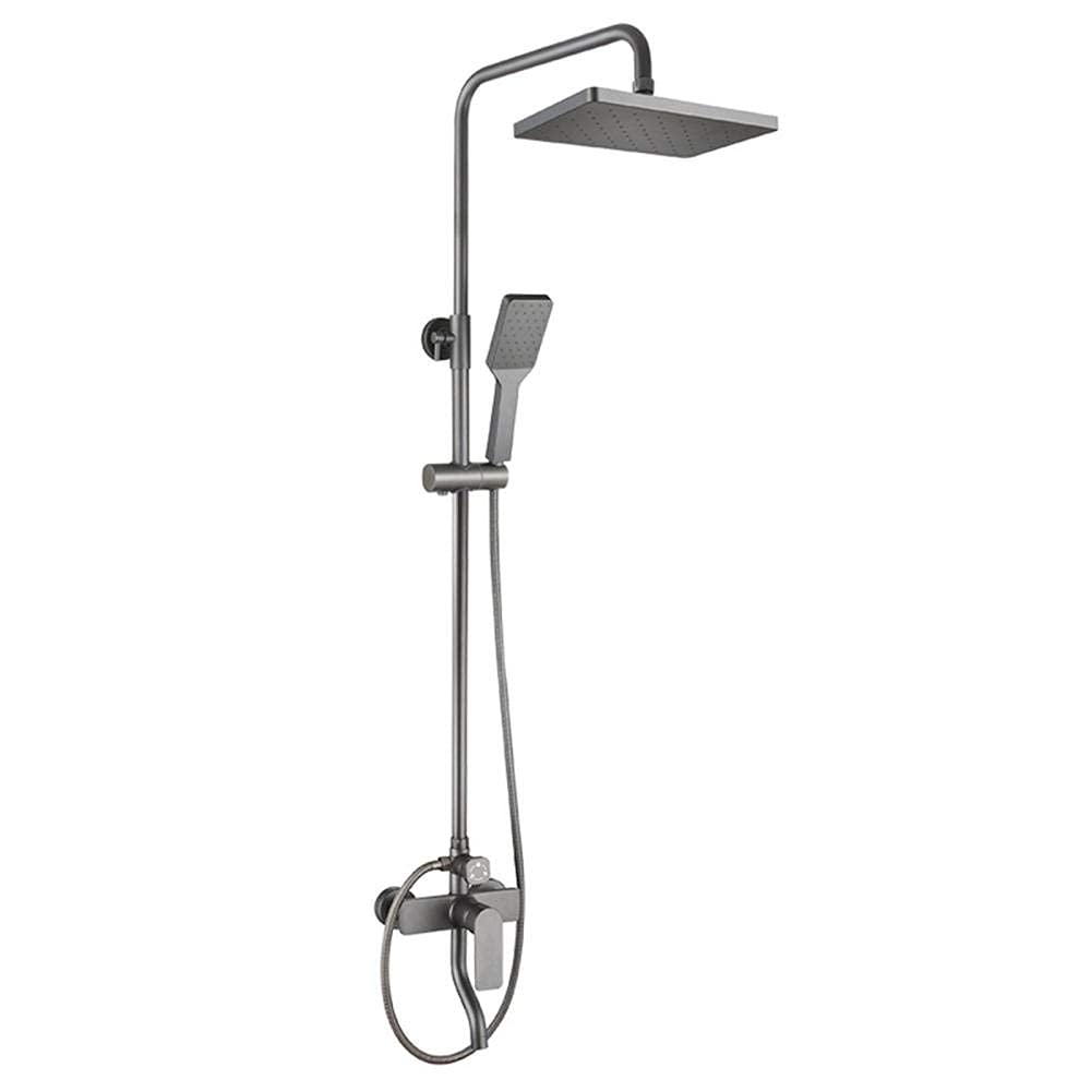 QUSYZD Gray Shower Kits with Overhead Shower, Square Rain Shower Head, Pressurized 3-Function Shower Mixer Set Shower System-B,A,B