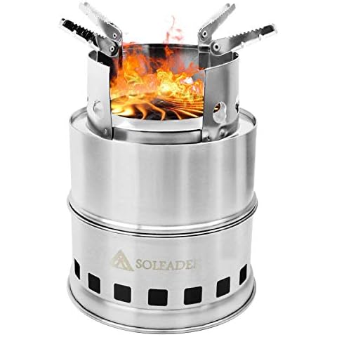SOLEADER Portable Wood Burning Camp Stoves - Stainless Steel Compact Gasifier Stove - Twig Stove For Camping, Hiking, Picnic, BBQ, Backpacking The 3rd Generation Cover