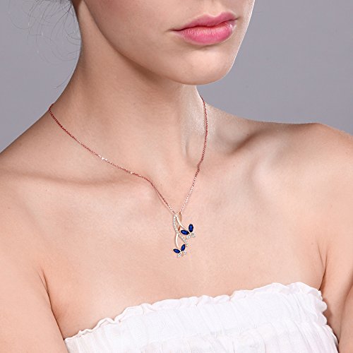 Gem Stone King 18K Rose Gold Plated Silver Marquise Created Blue Sapphire Butterfly Infinity Pendant Necklace For Women (1.21 Cttw, with 18 Inch Chain)4