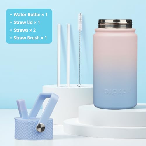 Image of BJPKPK Insulated Water Bottle, 15oz Stainless Steel with Straw Lid