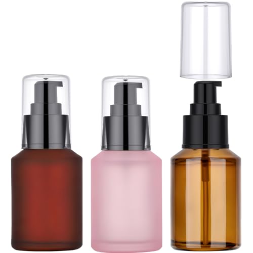Image of Segbeauty 2oz Frosted Glass Travel Pump Bottles for Toiletries, 3pcs Refillable Cosmetic Pump Dispensers Empty, 60ml Travel Cream Oil Foundation Bottles, Liquids Serum Containers in Mixed Color