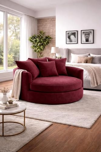Image of SOFALIZE - Modern Barrel Accent with Pillows Round Sofa Modern Combines Contemporary Design Oversize Arm Chair Cozy Club Chair for Bedroom, Living Room, Lounge, Hotel & Office Hallways Sofa (Red)