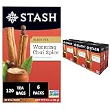 Stash Tea Chai Spice Black Tea 20 Count Tea Bags in Foil (Pack of 6), Tea Bags Individually Wrapped in Foil, Premium Black Tea Blended with Invigorating, Warming Spices, Drink Hot or Iced