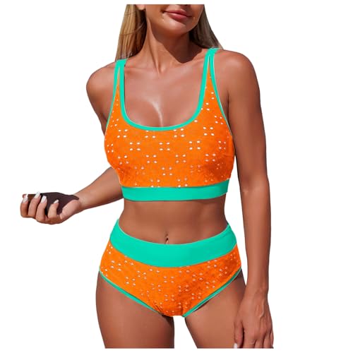 Bikinis Mujer Traje De Baño Acolchado Ropa De Playa Dos Piezas 2026 Cintura Alta Reductor Sexy Escote En V Push Up con Relleno Traje Baño Adecuado Viajes Playa La Natacion(1#2-Orange, S)