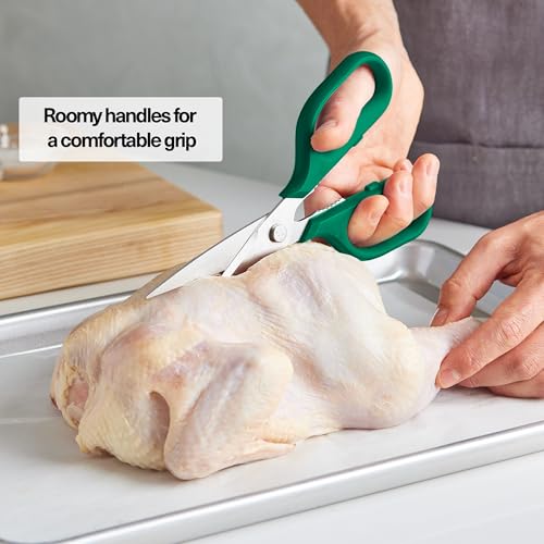 Image of Misen Heavy Duty Kitchen Shears - Comfortable Ambidextrous Scissors for Meat, Poultry, Herbs & More - Easy to Clean - German Stainless Steel - Large | Green