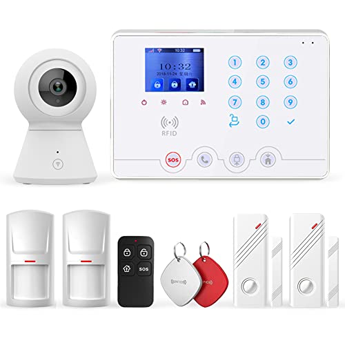 Wolf Guard 4G + WiFi Dual Netzwerk Smart Home Alarmanlage mit 1080p Wireless WiFi Kamera, Tuya Smartlife APP Fernbedienung, RFID (W4Q-KIT3)
