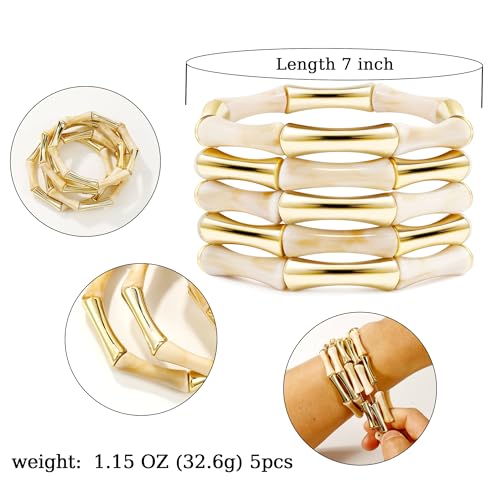 Gold Tube Bangle Bracelets for Women Stackable Bamboo Chunky Acrylic Beads Stretch Friendship Summer Beach Bracelet Jewelry2