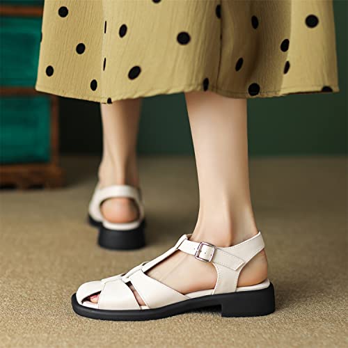 LYYSKY Womens Fashion 3CM Low Heels Square Toe Maid D'Orsay Single Shoes Concise T-Strap Mary Jane Shoes Princess Pumps Black Off White Apricot Size 4-103