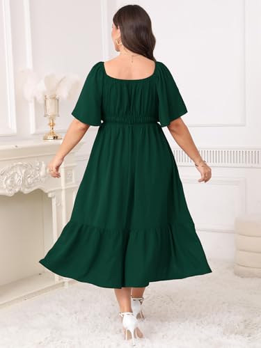 Image of CICIDUDU Plus Size Smocked Maxi Dresses for Curvy Women Square Neck Flowy Casual Summer Wedding Guest Dress