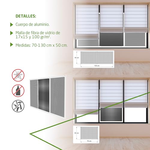 Mosquitera para ventana sin tornillos Amig, extensible de aluminio blanco de 70x50 cm 5