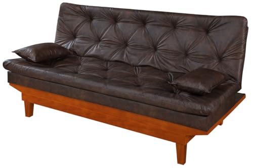 Sofa Cama Caribe em Courino Couro Sintetico Essencial Estofados (Marrom)