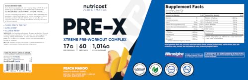 Image of Nutricost Pre-X Xtreme PreWorkout Powder Complex (Peach Mango) 60 Servings