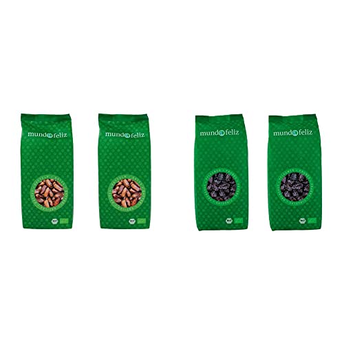 Mundo Feliz - Ciruelas ecológicas secas sin hueso, 2 bolsas de 500 g & Dátiles ecológicos secos sin hueso, 2 bolsas de 500 g