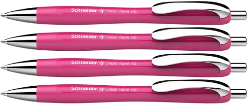 Schneider 132554 Slider Rave XB Kugelschreiber (Weiches Schreiben ohne Kratzen für lange Texte in Schule Uni und Beruf) 4 Stück Kräftiges Pink Tinte: Blau
