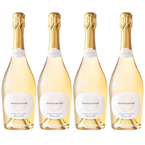 French Bloom, Le Blanc, Vino Sin Alcohol 0.0% ABV Espumoso Blanco, Orgánico, Elaborado con Chardonnay Orgánico Fino, Bajo en Calorías, Sin Sulfitos o Conservantes, Apto para Embarazo, 750ml, 4-pack