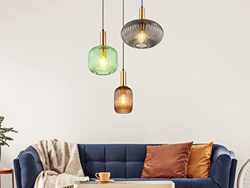 meineWunschleuchte Ausgefallene Pendelleuchte mit 3 gerillten Glasschirmen mehrfarbig, Ø 55cm