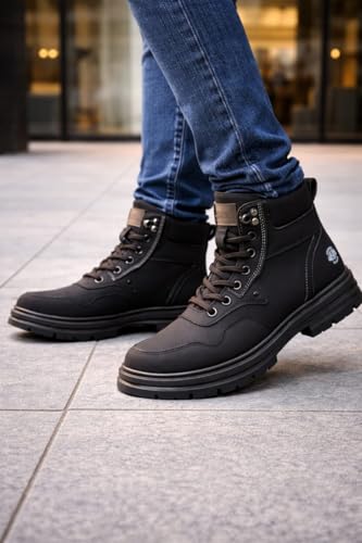 Image of Men's Tactical Combat Boots | Black High Ankle Lace-Up Boots | Durable Outdoor Trekking Shoes