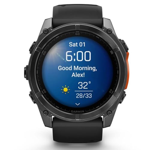 Image of Garmin Fenix 8 51mm AMOLED Sapphire Multisport GPS Smartwatch, Carbon Gray DLC Titanium with Black /Pebble Gray, 010-02905-20 - Bundle w /Deco Essentials Charging Dock, Dust Cover and USB-C Cable