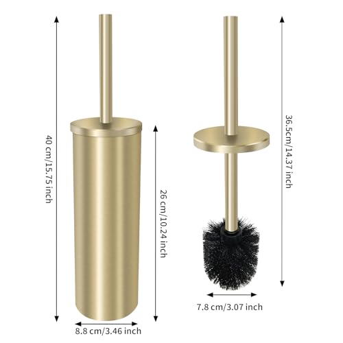 Image of Stainless Steel Toilet Brush with Holder Set for Bathroom Storage and Organization Toilet Bowl Cleaner Brush and Holder (1, Gold)