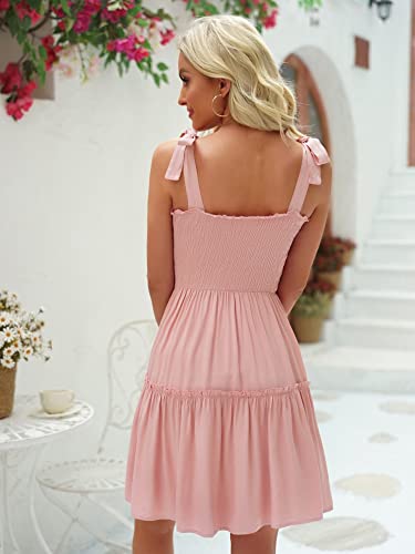 Image of Womens Summer Casual Dresses Spaghetti Strap Smocked Mini Dress