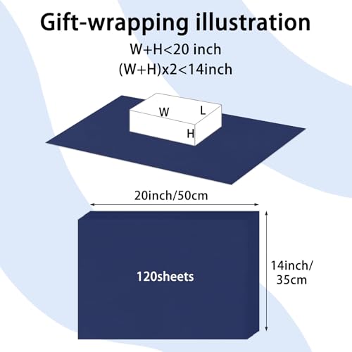 Image of 120 Sheets 20 inchX14 inch Tissue Paper for Gift Bags Wrapping, Navy Blue Art Tissue Paper Bulk for Weddings Birthday Party Crafts Decoration