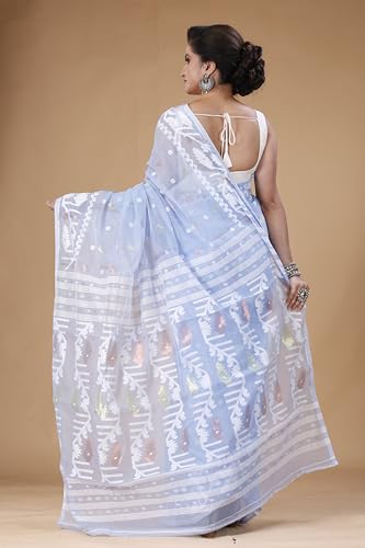 Image of OISHANI SAREE GHOR Women's Traditional Bengal Cotton Silk Soft Jamdani Saree - Authentic Design and Quality - No Blouse Piece