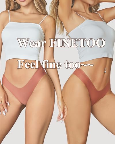 FINETOO Seamless Thongs for Women Sexy No Show Panties Invisible V-waisted Stretch Ladies Underwear 6 Pack4