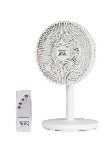BLACK+DECKER 12-Inch Dual Blade Table Fan with Remote, BFDTD12VW, Desk Fan for Home and Office, Tabletop Fan with 3 Speed Settings, 90-Degree Oscillating Fan with Adjustable Tilt, White