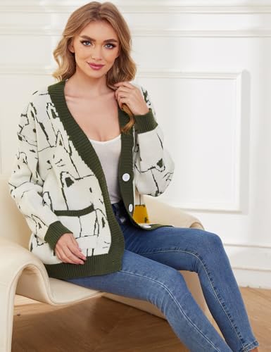 Image of Gihuo Women Cat Sweater Oversized Cute Kawaii Cardigan Knit Graphic V Neck Loose Fit Long Sleeve Cardigan Coat