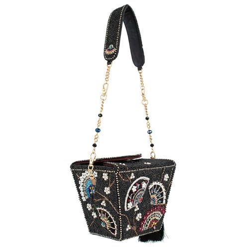 Mary Frances Fanfare Beaded Handbag Takeout Container Novelty Evening Purse Statement Bag, Black4