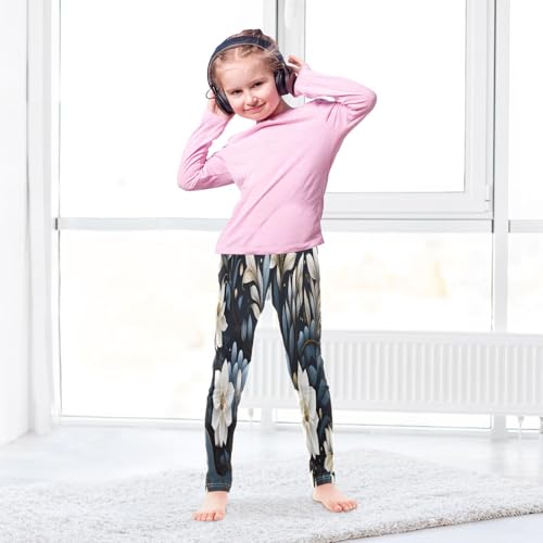 Bolaz Toddler Girls Leggings Printed Yoga Pants Leggings White Floral Blue Leaves for Kids4