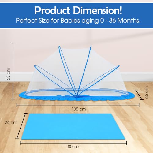Image of RAMVIK Baby Mosquito Net, Mosquito Net for Baby 0-12 Months, Foldable Portable Mosquito Net for Baby with Breathable Mesh, 360 Protection, Bottomless Design,135 x 65 x 65 cm (Blue)