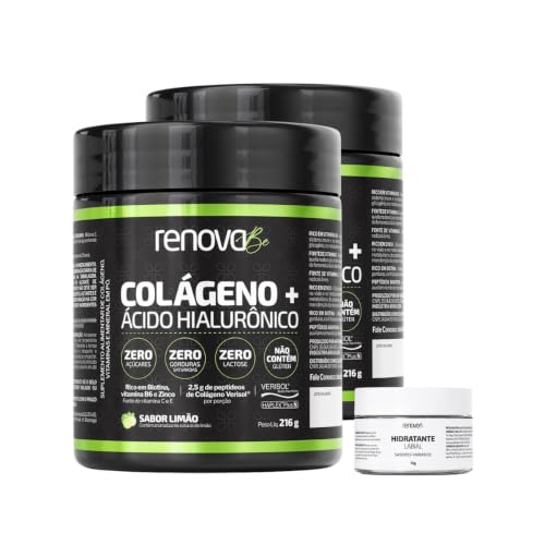 Renova Be Kit 2 Colágenos Verisol com Ácido Hialurônico Sabor Limão 216g Cada + Hidratante Labial 15g