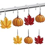 CTOHN 12PCS Fall Maple Leaf Pumpkins Shower Curtain Hooks Rings, Thanksgiving Autumn Decorative Shower Hangers for Bathroom Decor