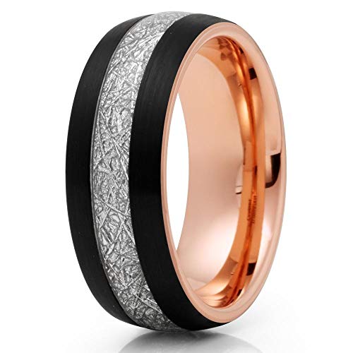 Silly Kings Rose Gold Tungsten Wedding Band - Meteorite Wedding Band - Black (9.5)