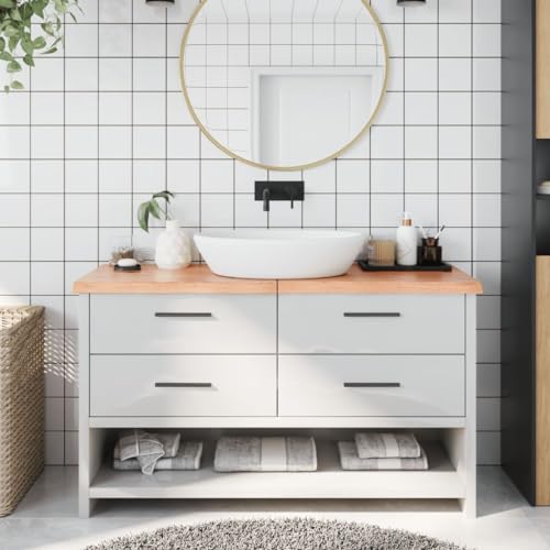 UJCHVHN Home Garden, encimera de baño, marrón claro, 140 x 40 x (2-4) cm, madera maciza tratada
