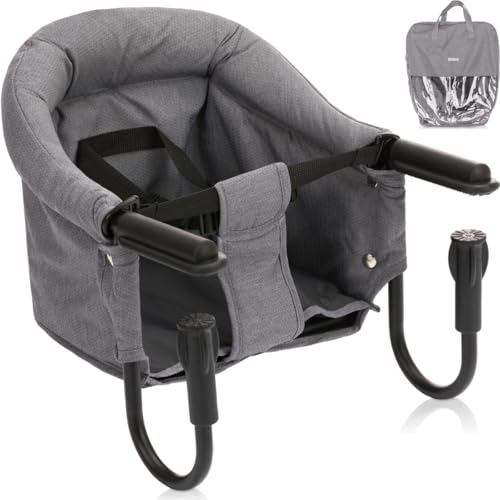 Faltbarer Tischsitz Baby Stuhlsitz mit Transporttasche für Tischplatten bis 8,5 cm praktisch für Zuhause und Unterwegs (Grau)