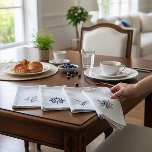 Servilletas de lino blanco cuadradas pack de 4 miniatura 2