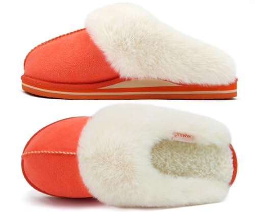 Image of KuaiLu Womens Cozy Memory Foam Slippers Ladies Fuzzy Faux Fur Lined Warm Arch Support House Shoes Slip on Comfy Winter Scuff Indoor Outdoor Rubber Hard Sole