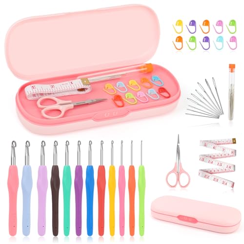 Image of Coopay Crochet Hooks Set with Case,12 Sizes Crochet Hook Kit for Arthritic Hands 2mm(B)-8mm(L), Ergonomic Soft Grip Crochet Needles Set for Beginner Adults-Ideal Gifts