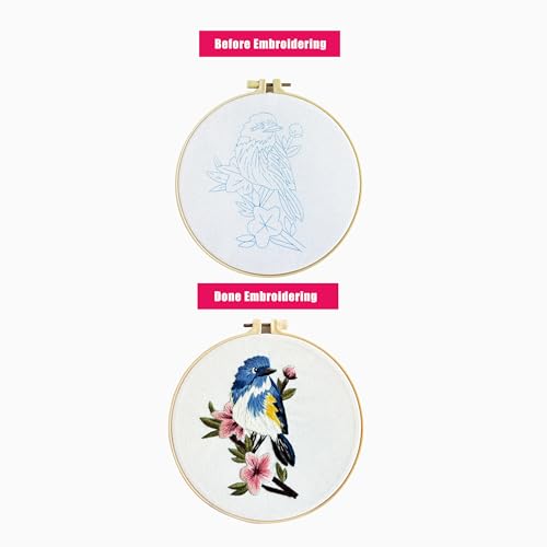 Image of Youa Bird Embroidery Kit for Adults with Stamped Pattern, Embroidery DIY Crafting,Cross Stitch Beginner Kits with Frame,Embroidery Kit.