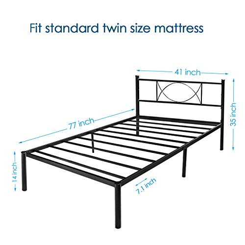 Haageep Twin Bed Frame With Headboard Storage No Box Spring Needed Metal Platform Single Size Bedframe Foundation 14 Inch High #TOP3